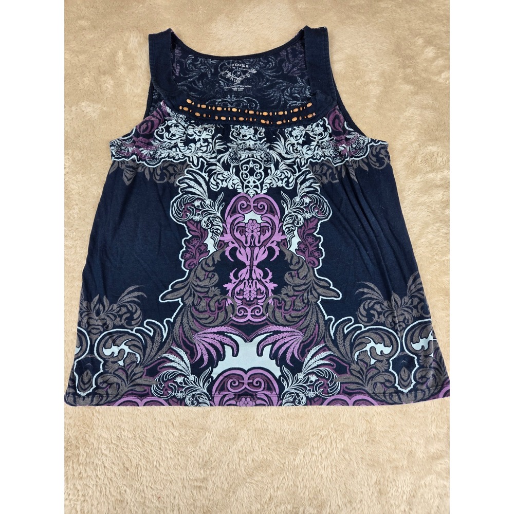 Sonoma Life + Style‎ Womens Navy Blue Beaded Boho Medallion Tank Top Size M